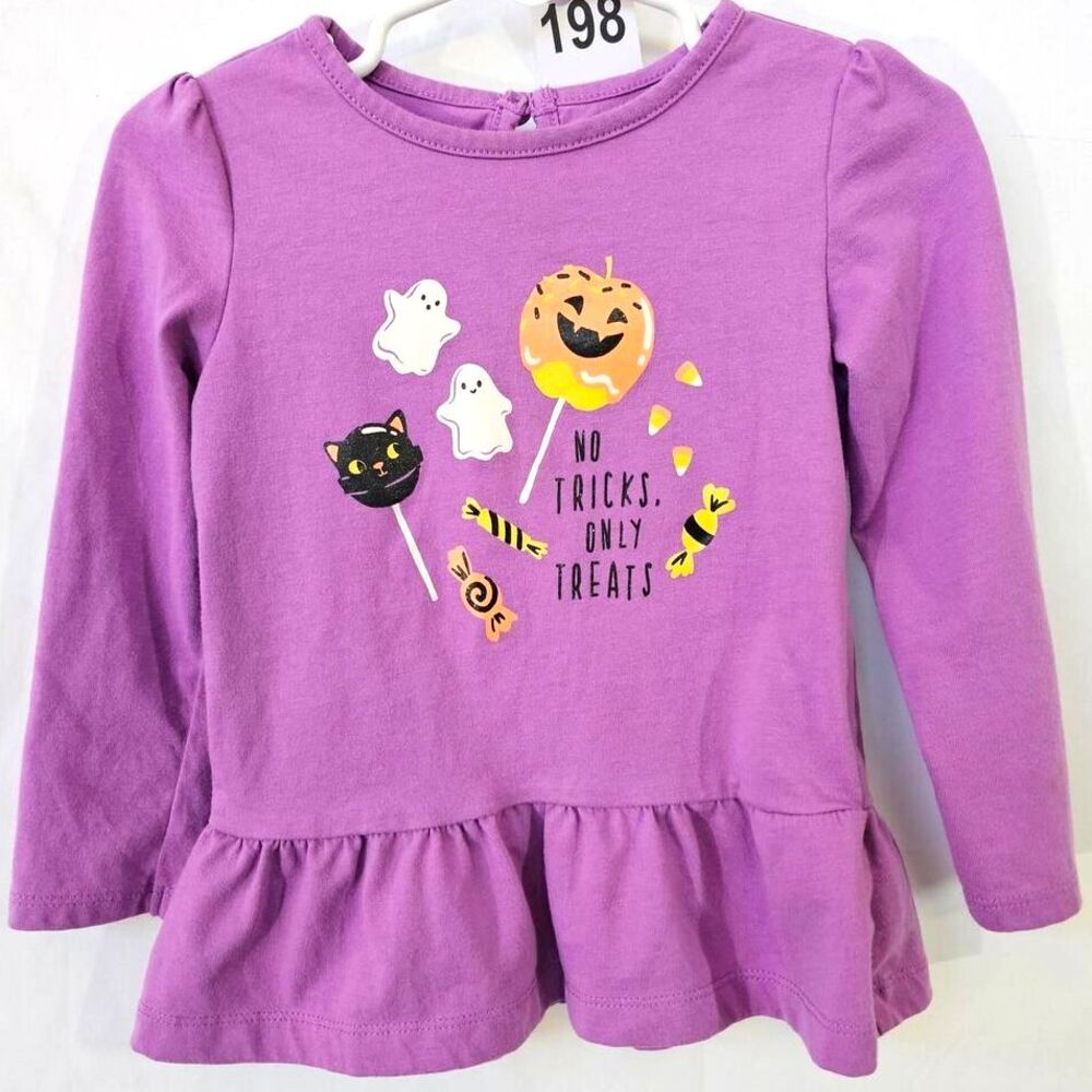 Carter's Child of Mine Toddler Girls 2T Halloween Peplum Top Purple Treats Shirt